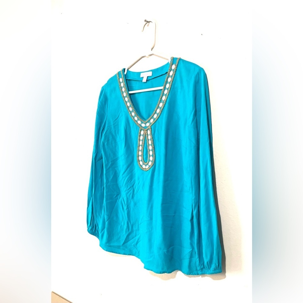 Lilly Pulitzer Tunic Top in Deep Cyan Blue Size S Gold Beaded Embellished - Picture 4 of 9